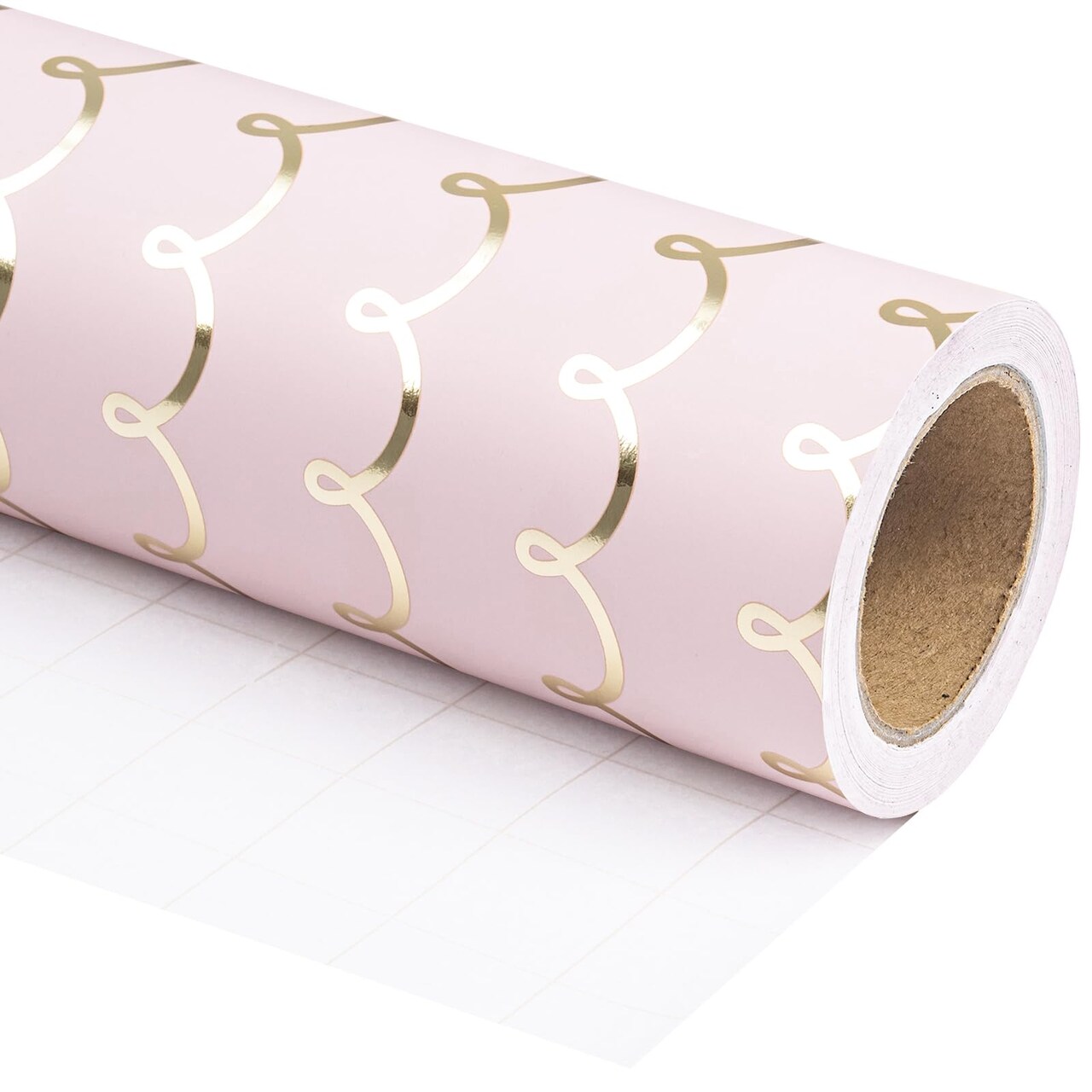 Pink Wrapping Paper Roll - Mini Roll - 17 Inch x 33 Feet - Metallic Foil Chic Classic Pink and Gold Wedding Wrapping Paper for Birthday, Wedding, Baby Shower, Valentine's Day